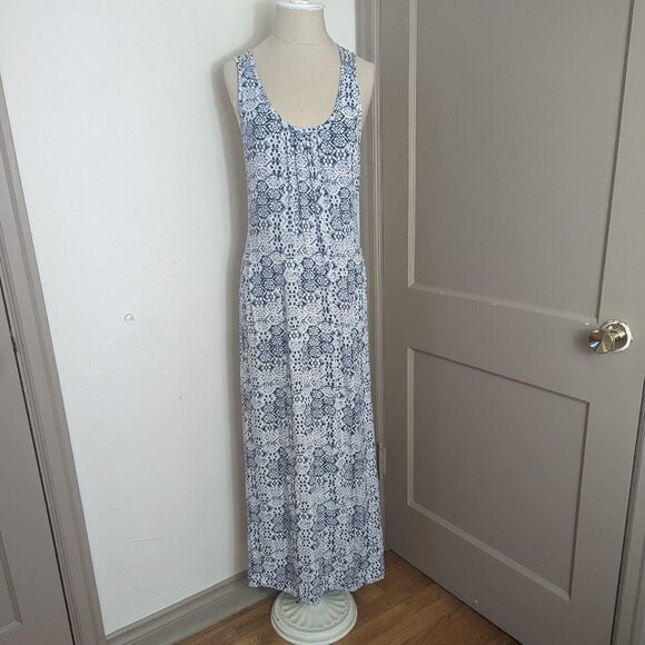 En Crème Blockprint Maxi Dress Boho Coastal Cowgirl Grandma Viscose Hippie India - Picture 5 of 10